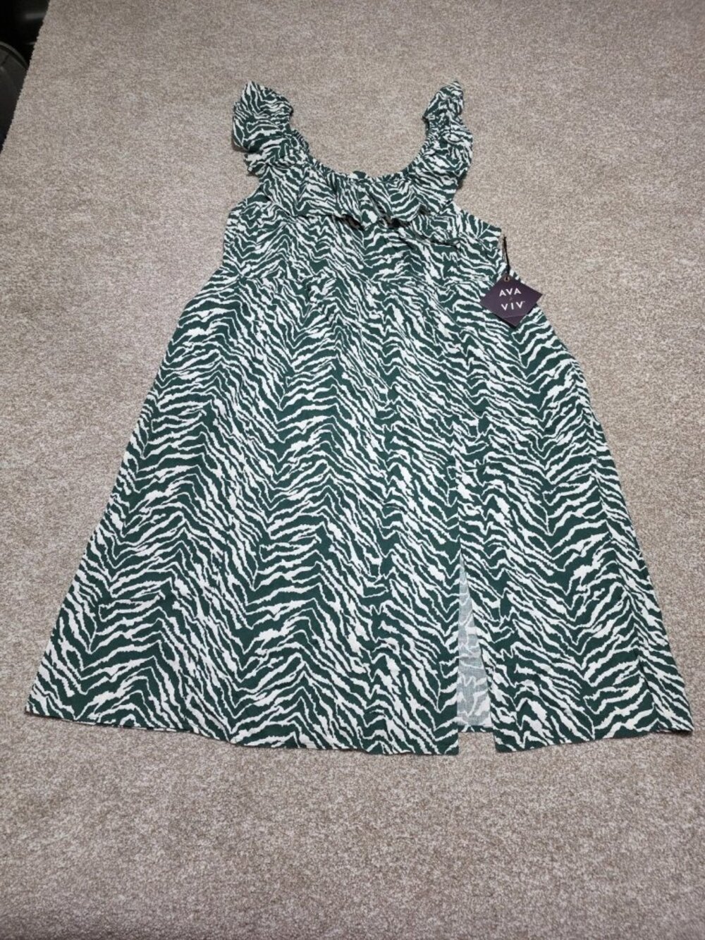 Ava & Viv Women’s Green White Animal Print Ruffle Shoulder Dress Size 2XL